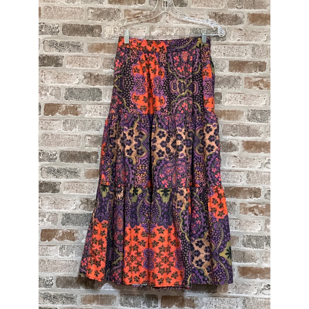 Xirena Tiered Maxi Skirt Bohemian Paisley Print Colorful XS‎